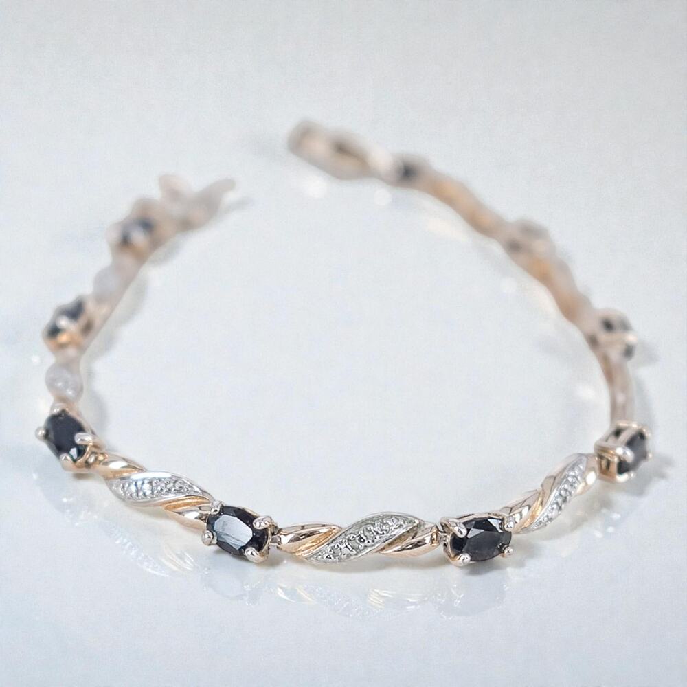 Vintage Ross Simons 925 Silver Gold Vermeil Sapphire Link Bracelet 7.25"